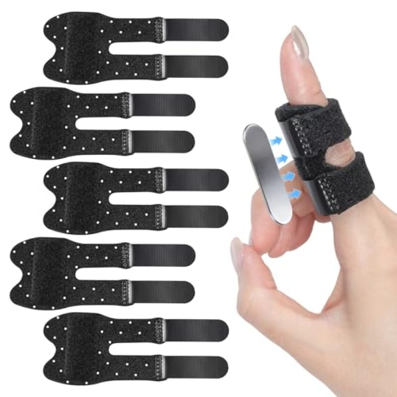 Trigger Finger Splint: 5-Piece Black Breathable Fabric Set - Adjustable Rigid Orthopedic Support Finger Brace for Arthritis, Broken Finger Recovery and Daily Hand Therapy - Image 1