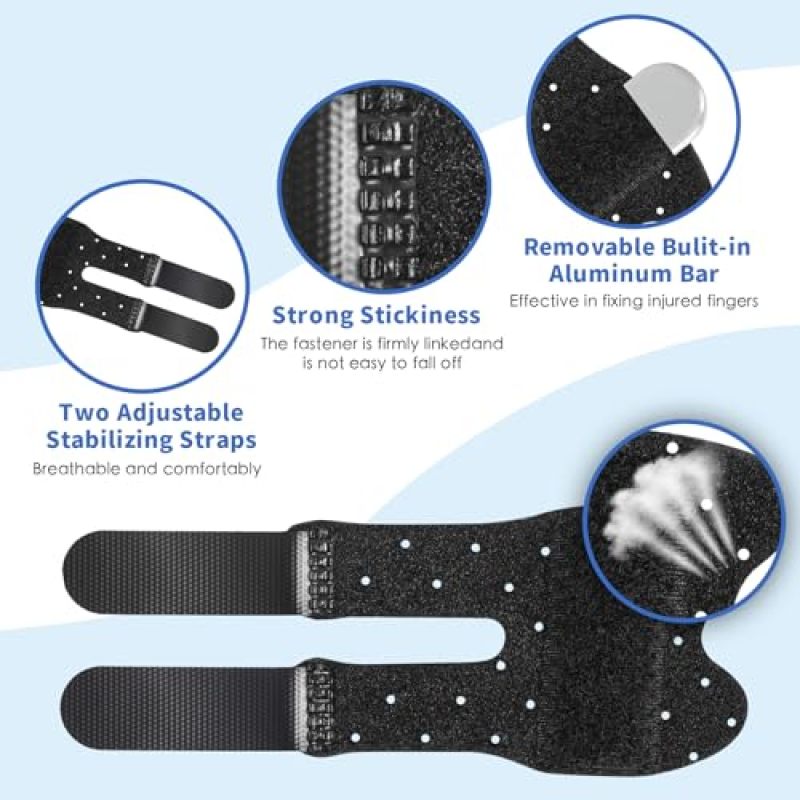 Trigger Finger Splint: 5-Piece Black Breathable Fabric Set - Adjustable Rigid Orthopedic Support Finger Brace for Arthritis, Broken Finger Recovery and Daily Hand Therapy - Image 3
