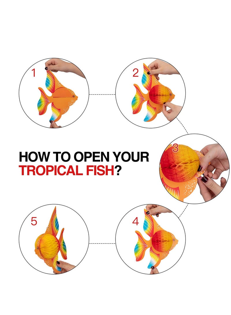SYOSI 12 قطعة زينة حفلات سمكة استوائية، إمدادات لحفلات البحر، كرة من الشمع لتزيين المركز تحت البحر، زفاف حورية البحر، حفل هاواي، زينة عيد ميلاد الأطفال على السقف - Image 5