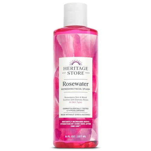 HERITAGE STORE Rosewater  Refreshing Facial Splash for Glowing Skin with Damask Rose  All Skin Types  Rose Water for Face  Made Without Dyes or Alcohol Hypoallergenic Vegan Cruelty Free 8oz