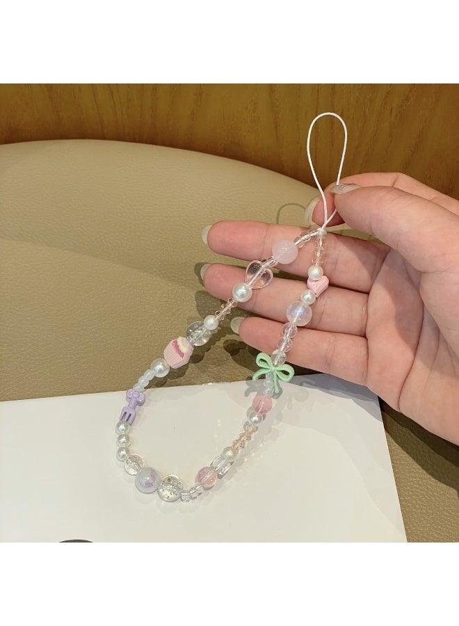 NIBEMINENT Beaded Phone Lanyard, Anti Lost Removable Wrist Strap, Cartoon Handcrafted Bead Stringing Bracelet Pendant, Phone Keychain Lanyard - Image 1