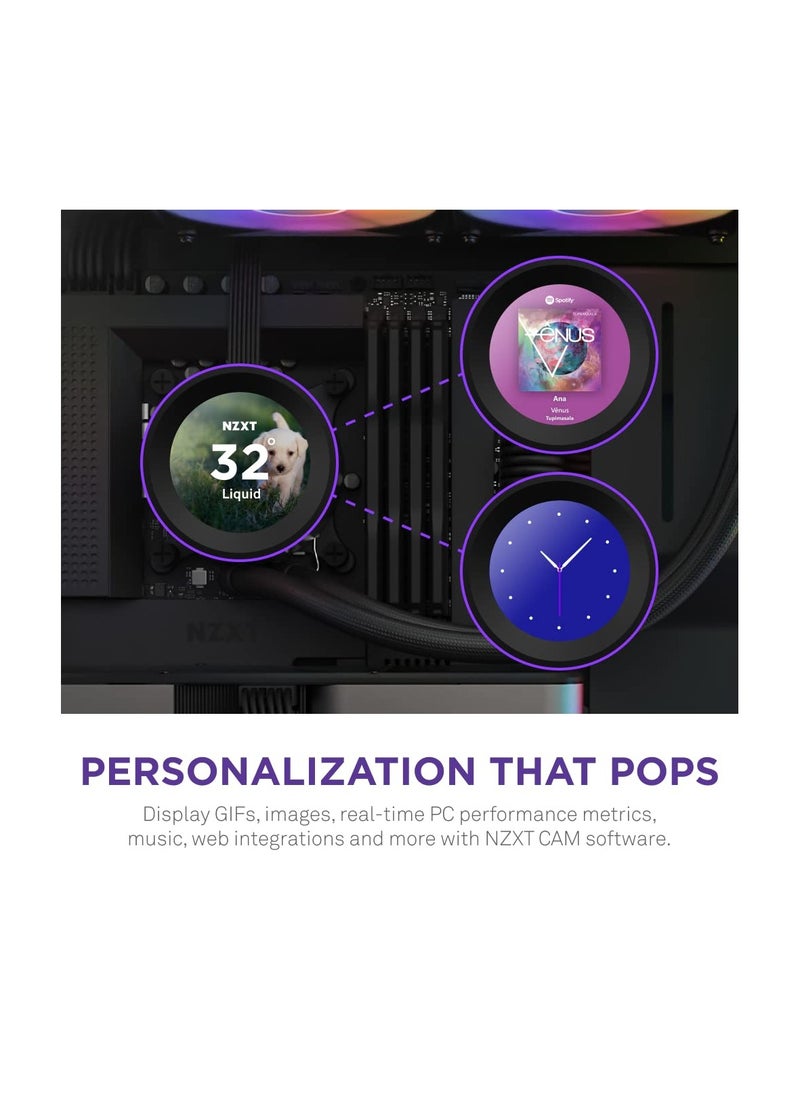 NZXT - NZXT Kraken Elite RGB 360 - RL-KR36E-B1 - 360mm AIO CPU Liquid Cooler - Customizable 2.36" LCD Display for GIFS, Images, Performance Metrics - High-Performance Pump - 3 x F120 RGB Core Fans - Black - Image 1