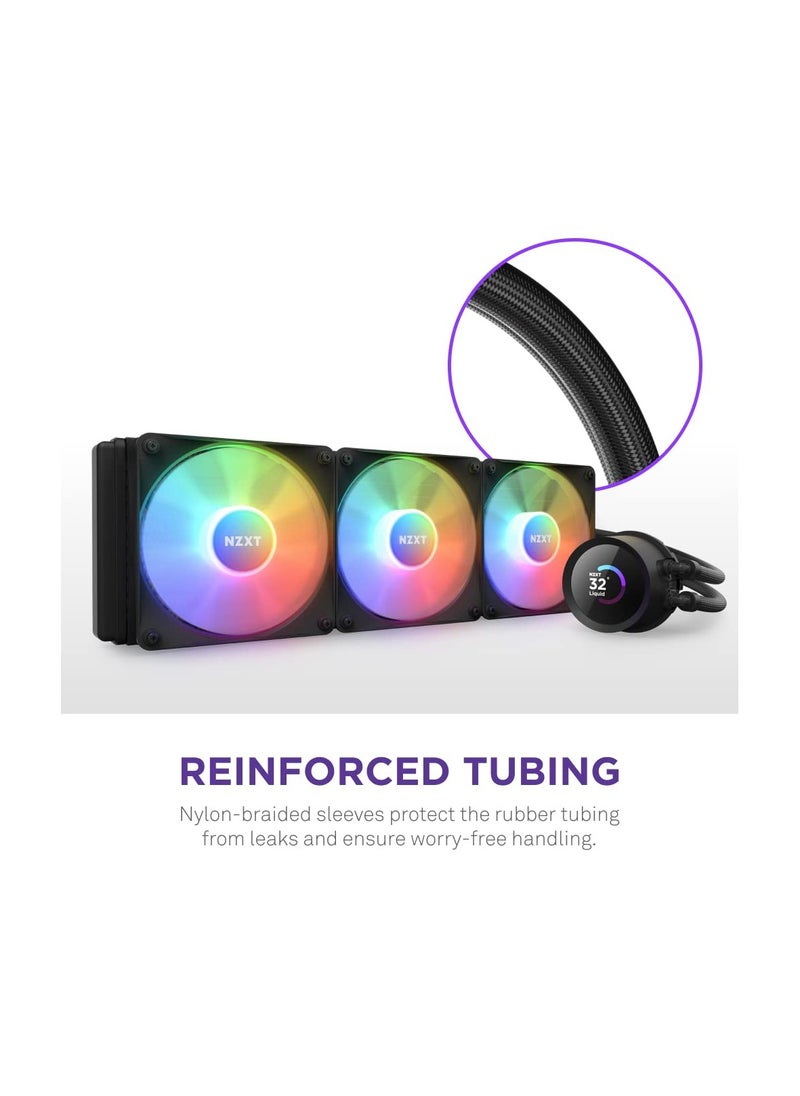 NZXT - NZXT Kraken Elite RGB 360 - RL-KR36E-B1 - 360mm AIO CPU Liquid Cooler - Customizable 2.36" LCD Display for GIFS, Images, Performance Metrics - High-Performance Pump - 3 x F120 RGB Core Fans - Black - Image 1