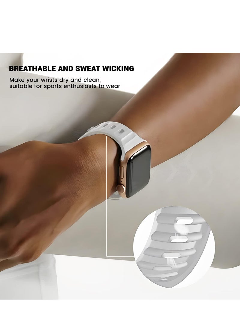 Generic - Compatible with Apple Watch Band 49mm 46mm 45mm 44mm 42mm Bands for Men Women, Unique Rugged Design Silicone Wristband Strap for iWatch Ultra 2/1 Series 10/9/8/7/6/5/4/3/2/1/SE White - Image 1