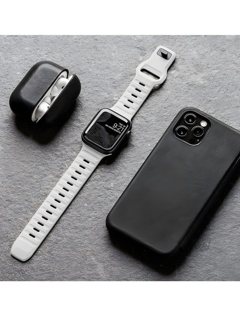 Generic - Compatible with Apple Watch Band 49mm 46mm 45mm 44mm 42mm Bands for Men Women, Unique Rugged Design Silicone Wristband Strap for iWatch Ultra 2/1 Series 10/9/8/7/6/5/4/3/2/1/SE White - Image 1