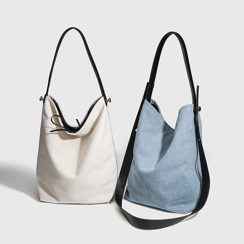 2024 Niche High-End Shoulder Underarm Bag Fashionable Denim Canvas Crossbody Bucket Tote Bag - Image 5