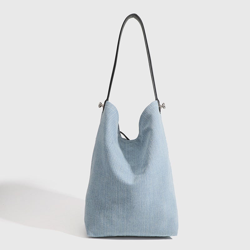 2024 Niche High-End Shoulder Underarm Bag Fashionable Denim Canvas Crossbody Bucket Tote Bag - Image 3