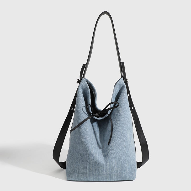 2024 Niche High-End Shoulder Underarm Bag Fashionable Denim Canvas Crossbody Bucket Tote Bag - Image 1