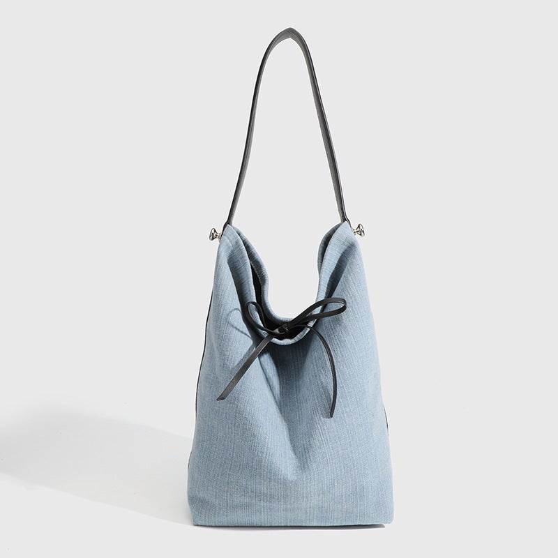 2024 Niche High-End Shoulder Underarm Bag Fashionable Denim Canvas Crossbody Bucket Tote Bag - Image 2