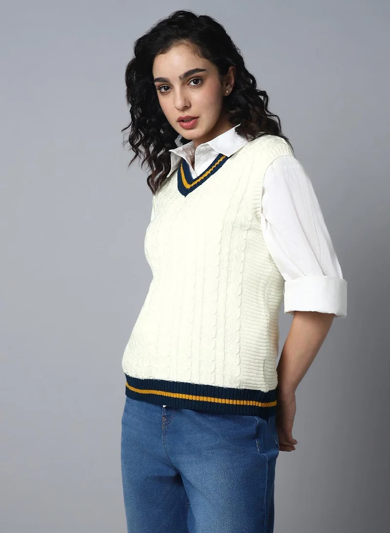 HIGH STAR White Women's White 100% Acrylic Regular Fit Sweater for Women | Best Price UAE