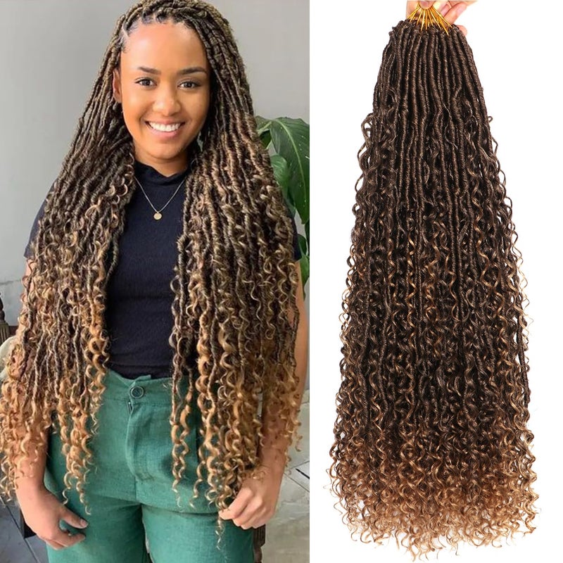 AMUMI Goddess Locs Crochet Hair-24 Inch 8 Packs Boho Faux Locs Crochet Hair for Black Women Pre Looped Soft Locs with Curly Ends (T27, 24 Inch(Pack of 8)) - Image 1