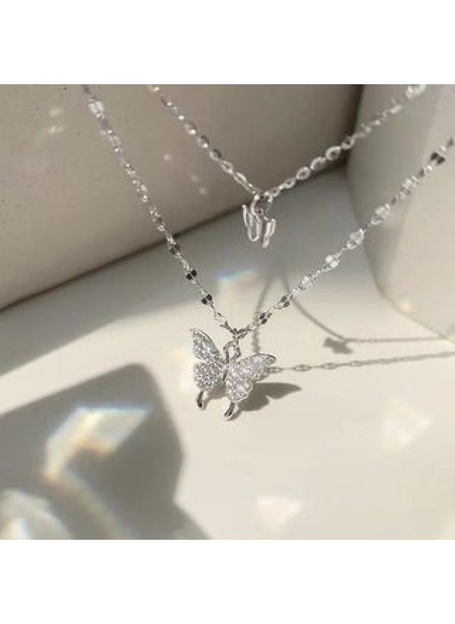 Generic - 202 New Double-layer Butterfly Sterling Silver Necklace For Women Niche Design High-grade Clavicle Chain Jewelry Pendant - Image 1