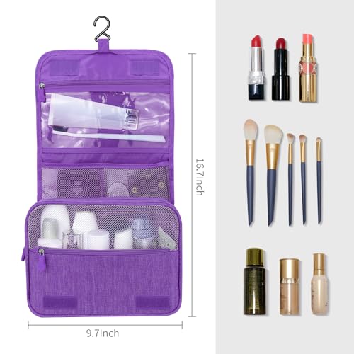Lcsmaokin Large Capacity Toiletry Bag Travel Bag with Hanging Hook for Men and Women Waterproof Travel Cosmetic Bag Bathroom Storage Bag for Brushes Set, Full-Sized Shampoo, Toiletries, (Purple) - Image 5