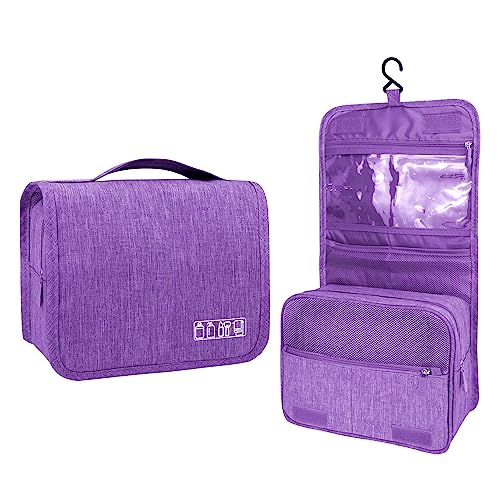 Lcsmaokin Large Capacity Toiletry Bag Travel Bag with Hanging Hook for Men and Women Waterproof Travel Cosmetic Bag Bathroom Storage Bag for Brushes Set, Full-Sized Shampoo, Toiletries, (Purple) - Image 1