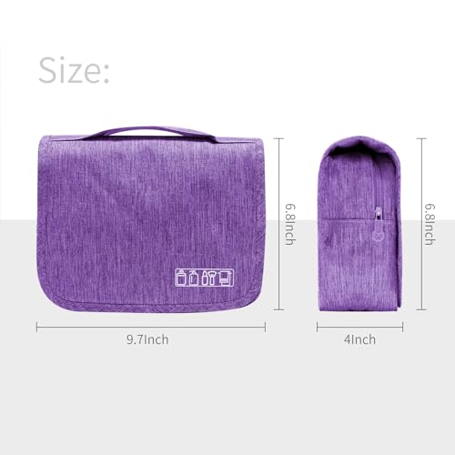 Lcsmaokin Large Capacity Toiletry Bag Travel Bag with Hanging Hook for Men and Women Waterproof Travel Cosmetic Bag Bathroom Storage Bag for Brushes Set, Full-Sized Shampoo, Toiletries, (Purple) - Image 4