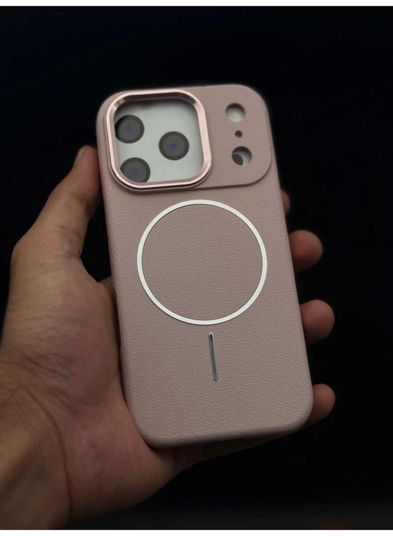 general Premium MagSafe Leather Texture Case for iPhone 17 Pro Max – Shockproof, Slim & Magnetic Wireless Charging Compatible (Light Pink) - Image 4