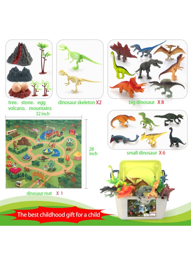 Jurassic Tyrannosaurus Stegosaurus Brachiosaurus Triceratops Dinosaur Simulation Toy Model Ornaments Teaching Aids Cognition-Color:English Packaging Of 52-piece Flying Machine Box With Scene