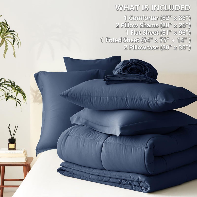 CozyLux Full Size Comforter Sets Navy Blue - 7 Pieces Bed in a Bag Full, Oeko-Tex Certified Bed Set, All Season Soft Bedding Set with Down Alternative Comforter, Sheets, Pillowcases & Pillow Shams - Image 5