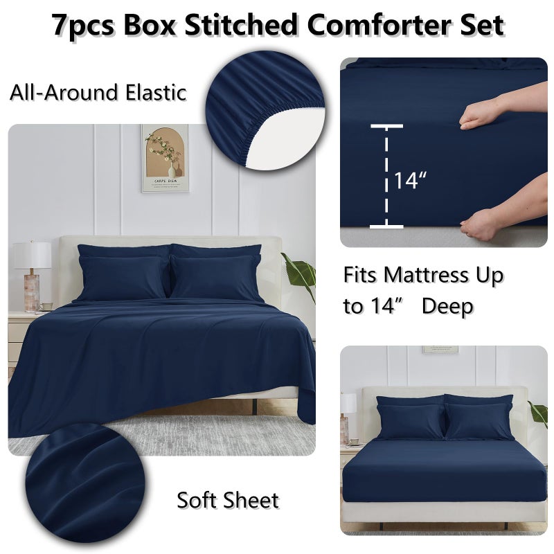 CozyLux Full Size Comforter Sets Navy Blue - 7 Pieces Bed in a Bag Full, Oeko-Tex Certified Bed Set, All Season Soft Bedding Set with Down Alternative Comforter, Sheets, Pillowcases & Pillow Shams - Image 4