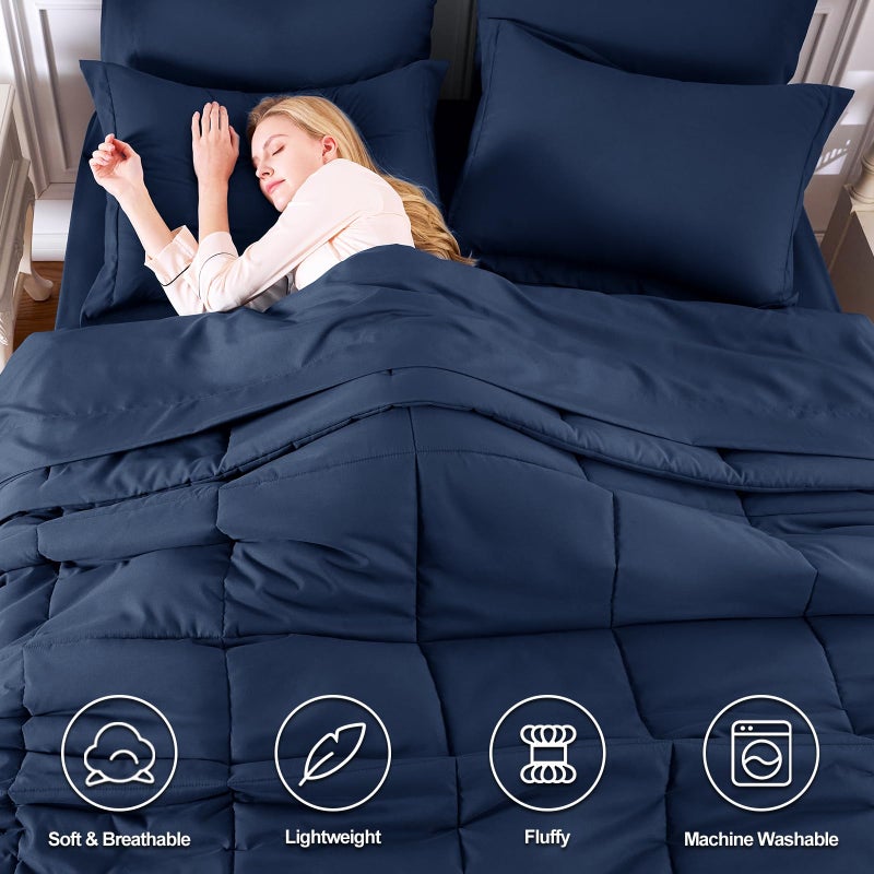 CozyLux Full Size Comforter Sets Navy Blue - 7 Pieces Bed in a Bag Full, Oeko-Tex Certified Bed Set, All Season Soft Bedding Set with Down Alternative Comforter, Sheets, Pillowcases & Pillow Shams - Image 2