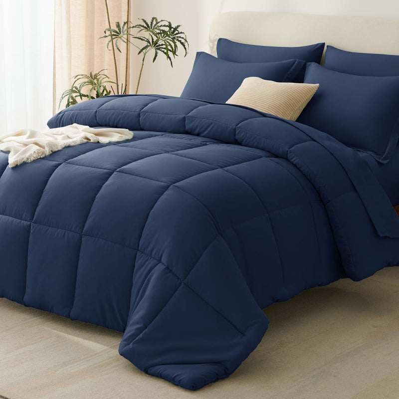 CozyLux Full Size Comforter Sets Navy Blue - 7 Pieces Bed in a Bag Full, Oeko-Tex Certified Bed Set, All Season Soft Bedding Set with Down Alternative Comforter, Sheets, Pillowcases & Pillow Shams - Image 1