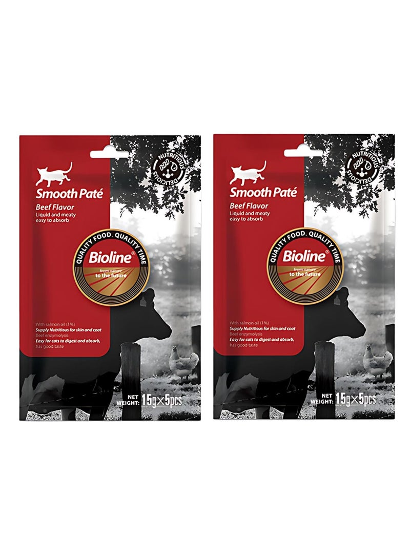 بايولاين 2 قطعة باتيه ناعم طبيعي بنكهة لحم البقر (15 جرام × 5 قطع) × 2