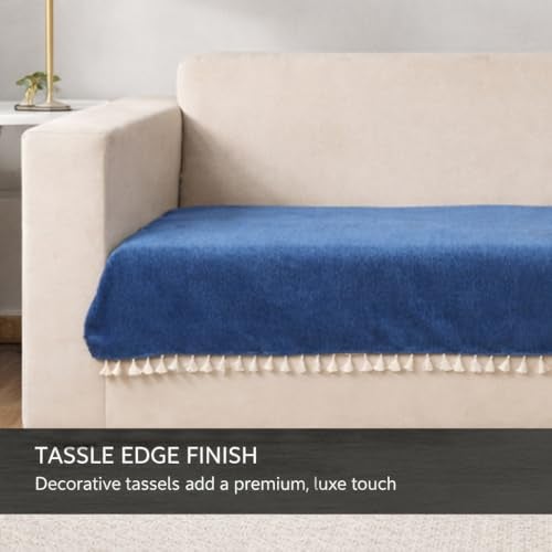 STITCHNEST Blue Chenille Sofa Cover 48x30 Inch – Soft, Durable & Textured Fabric with Tassels | Sofa for Living Room, Bedroom, or Drawing Room - Image 5