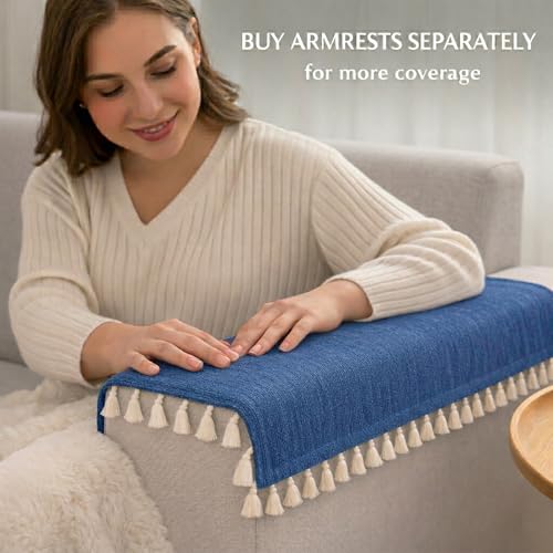STITCHNEST Blue Chenille Sofa Cover 48x30 Inch – Soft, Durable & Textured Fabric with Tassels | Sofa for Living Room, Bedroom, or Drawing Room - Image 2