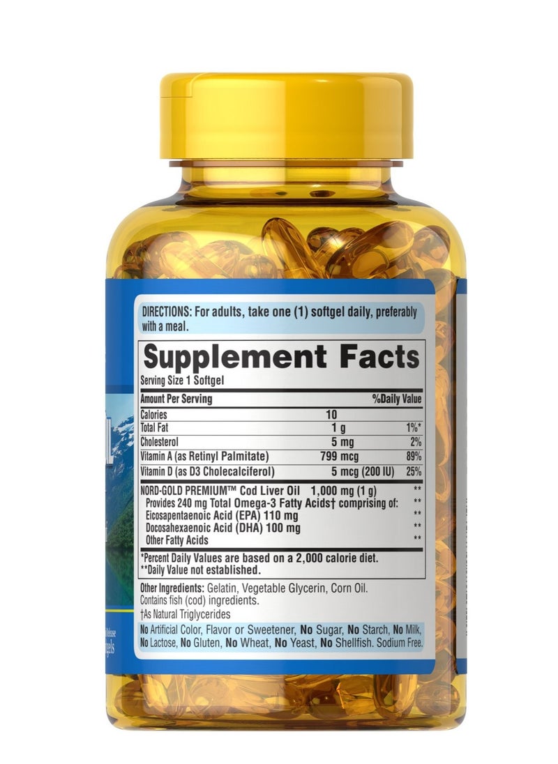 Puritan's Pride Cod Liver Oil 415 mg 30 softgels  - Image 2