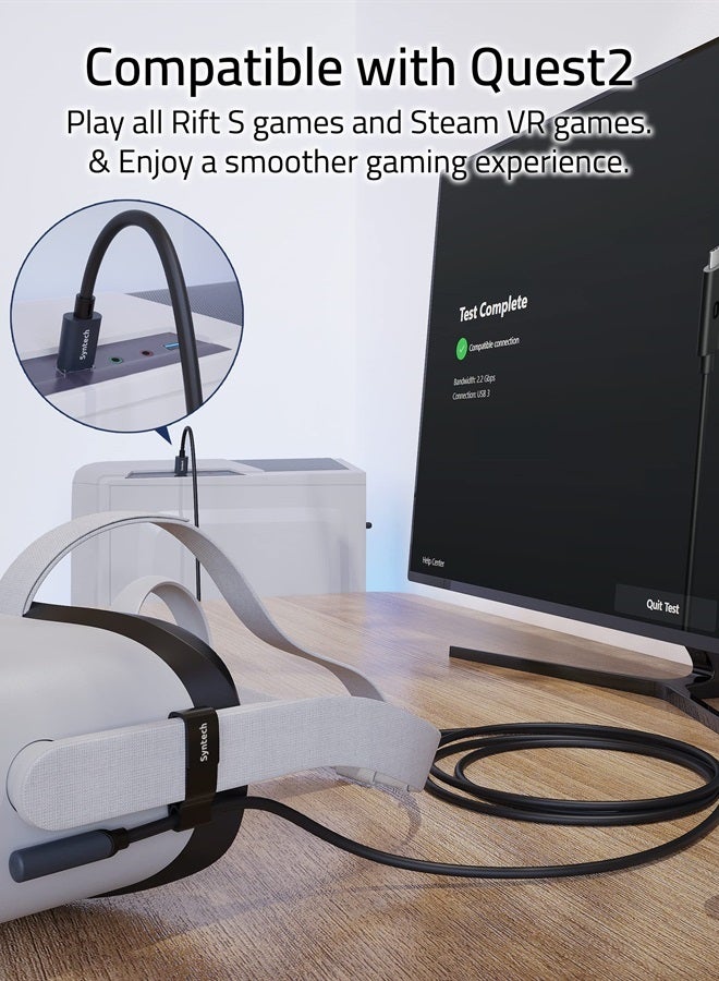 Syntech كابل لينك 16 قدم متوافق مع ملحقات Quest2/Pro/Pico4 و PC/Steam VR، نقل بيانات عالي السرعة، كابل USB 3.0 إلى USB C لسماعة VR و PC للألعاب، أسود - Image 4