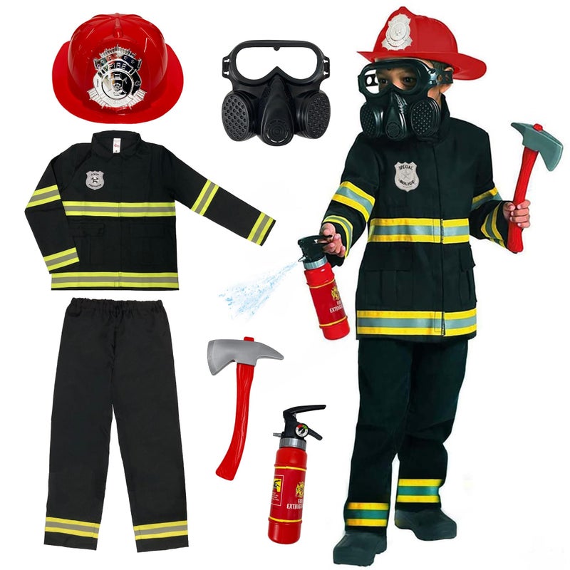 Morph Black Firefighter Costume For Kids Fireman Outfit For Boys Fire Fighter Dress Up Fun Role Play Costume Large
