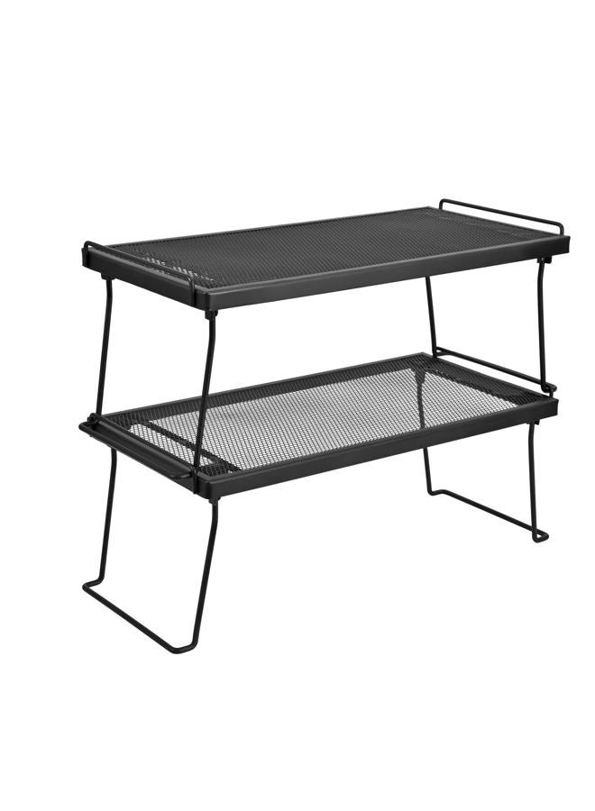 IBERG Cabinet Shelf - Set of 2 Mesh Shelf Organizers - Tool-Free Stackable Storage Rack for Kitchen, Pantry, and Bathroom (Black) - Image 1