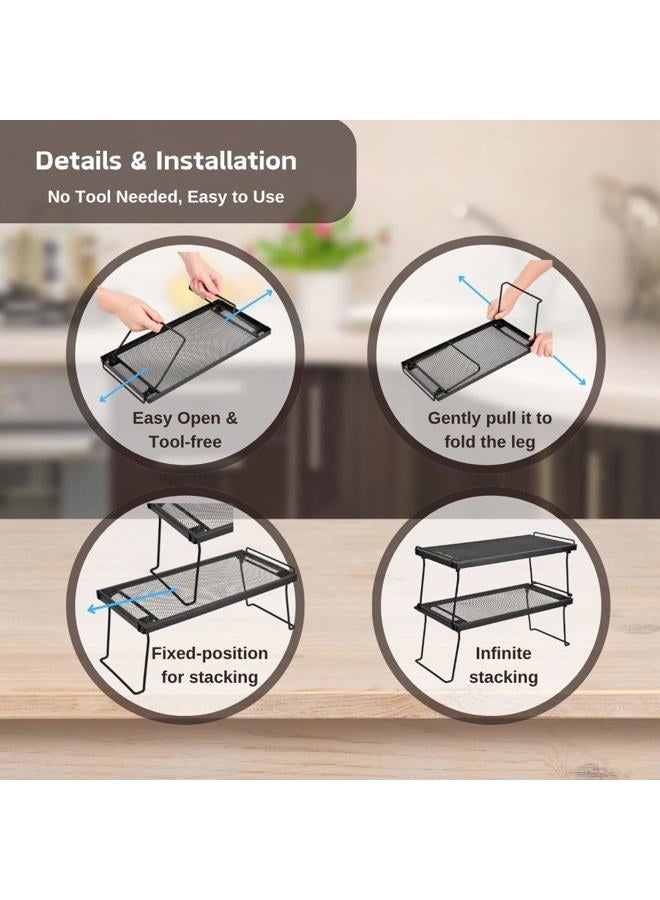 IBERG Cabinet Shelf - Set of 2 Mesh Shelf Organizers - Tool-Free Stackable Storage Rack for Kitchen, Pantry, and Bathroom (Black) - Image 3
