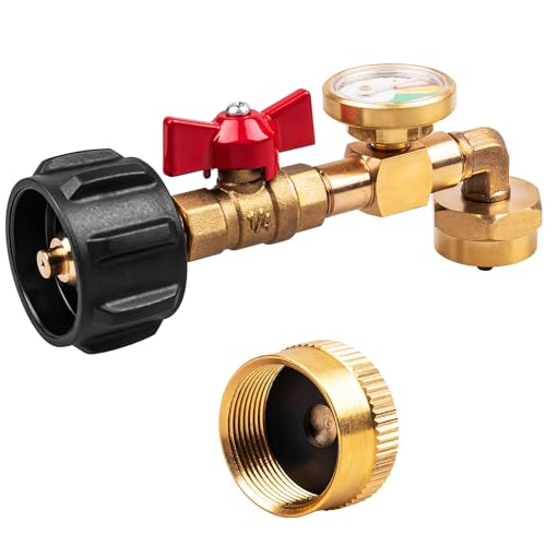 Siasky Upgraded Propane Refill Adapter 20lb to 1lb Converter, Design with Valve and Gauge, QCC1 Propane Refill Adapter 90-Degree Elbow, with ON/Off Control Fill 1 lb Tanks from 5-40 LB Propane Tank - Image 1