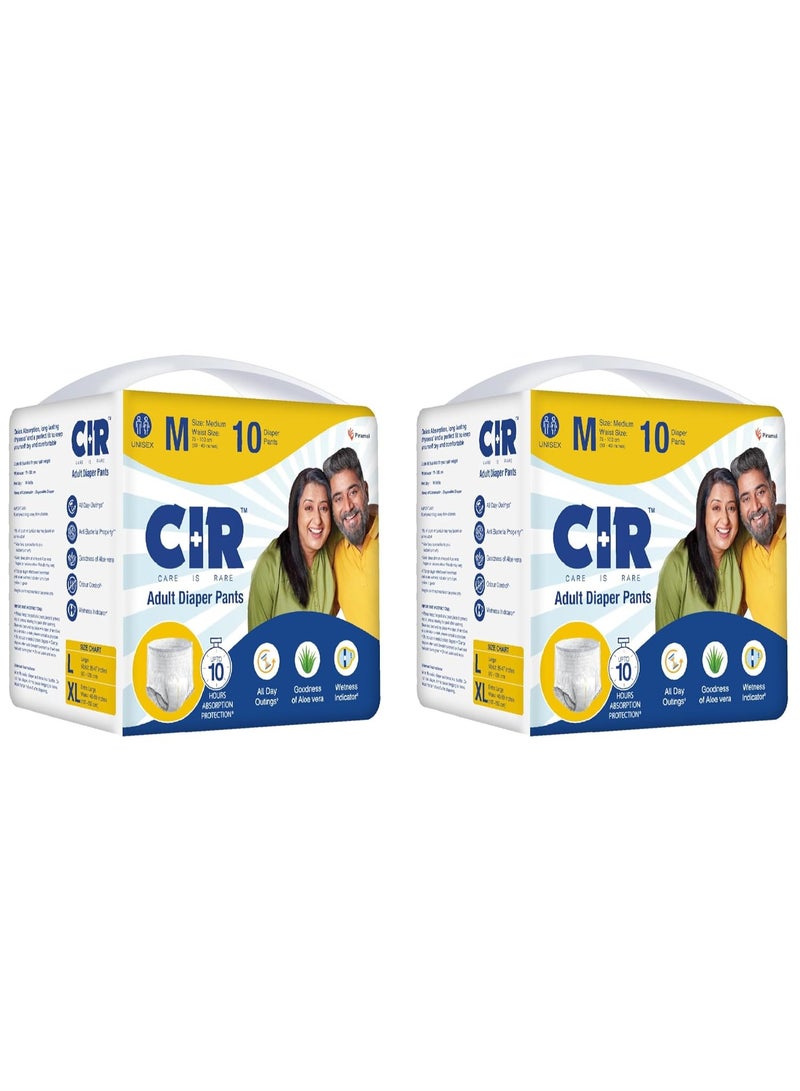 حفاضات CIR للكبار، مقاس متوسط ​​(75-100 سم | 30-40 بوصة) | للجنسين مع مؤشر للبلل | تحكم في الرائحة | حماية من الامتصاص لمدة 10 ساعات | فوائد الصبار | 10 وحدات (عبوة من قطعتين) - Image 1