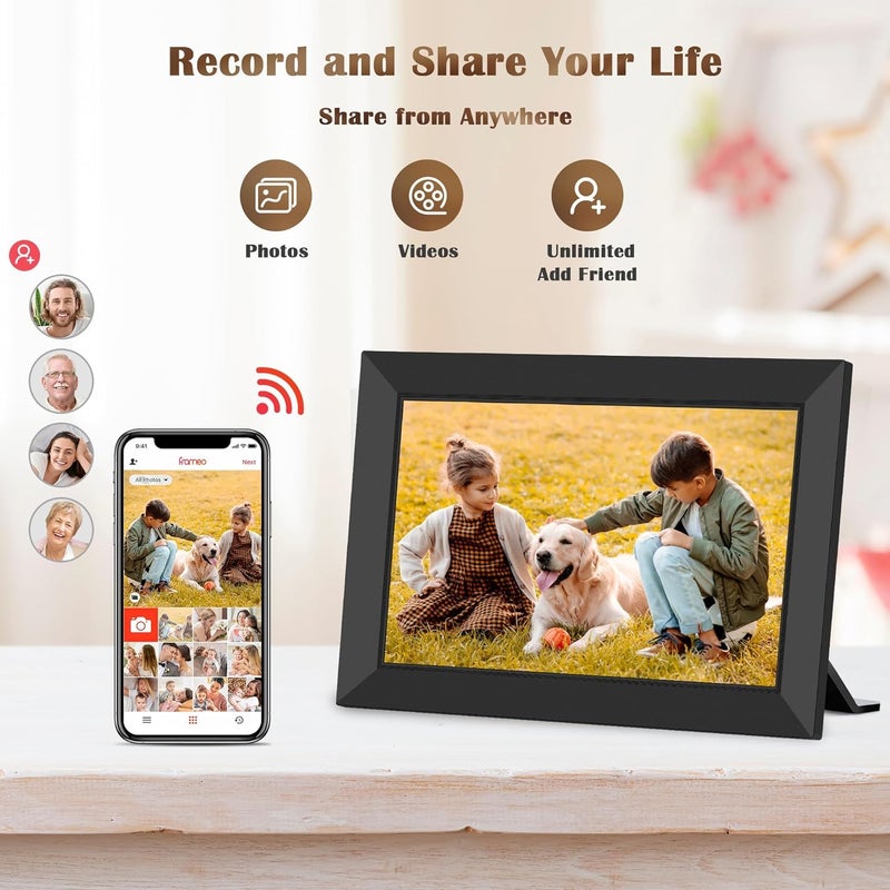 WONNIE إطار فريميو 10.1 بوصة إطار صور رقمي واي فاي، ذاكرة مدمجة سعة 32 جيجابايت مع شاشة عرض تعمل باللمس IPS بدقة HD 1280 * 800، دوران تلقائي، إعداد سهل ومشاركة الصور أو الفيديوهات عبر تطبيق فريميو - Image 3
