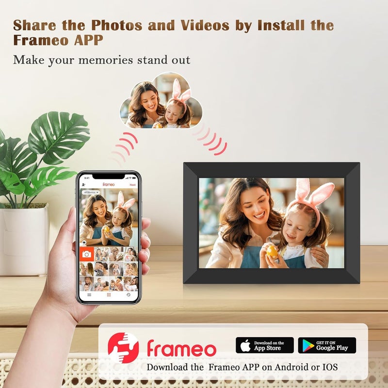 WONNIE إطار فريميو 10.1 بوصة إطار صور رقمي واي فاي، ذاكرة مدمجة سعة 32 جيجابايت مع شاشة عرض تعمل باللمس IPS بدقة HD 1280 * 800، دوران تلقائي، إعداد سهل ومشاركة الصور أو الفيديوهات عبر تطبيق فريميو - Image 2