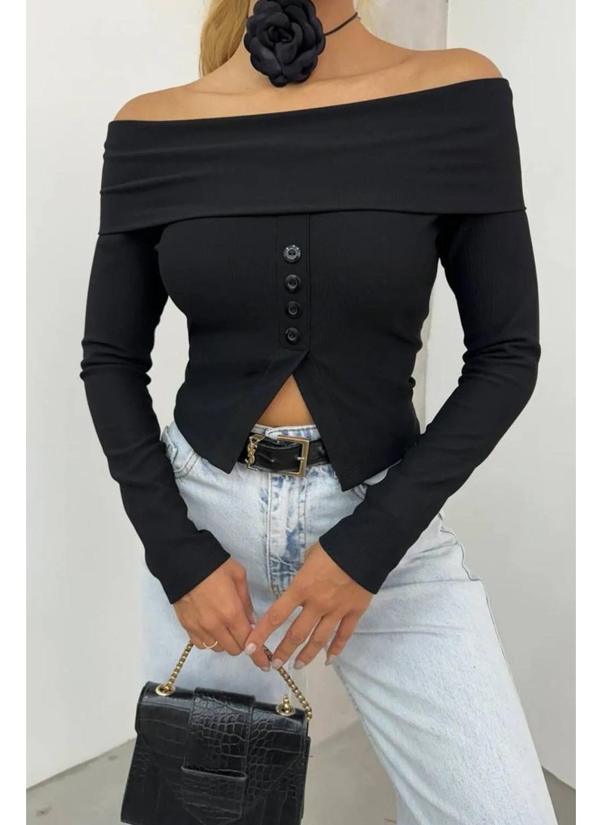 Tena Women's Black Madonna Collar Front Button Detail Blouse  - Image 1