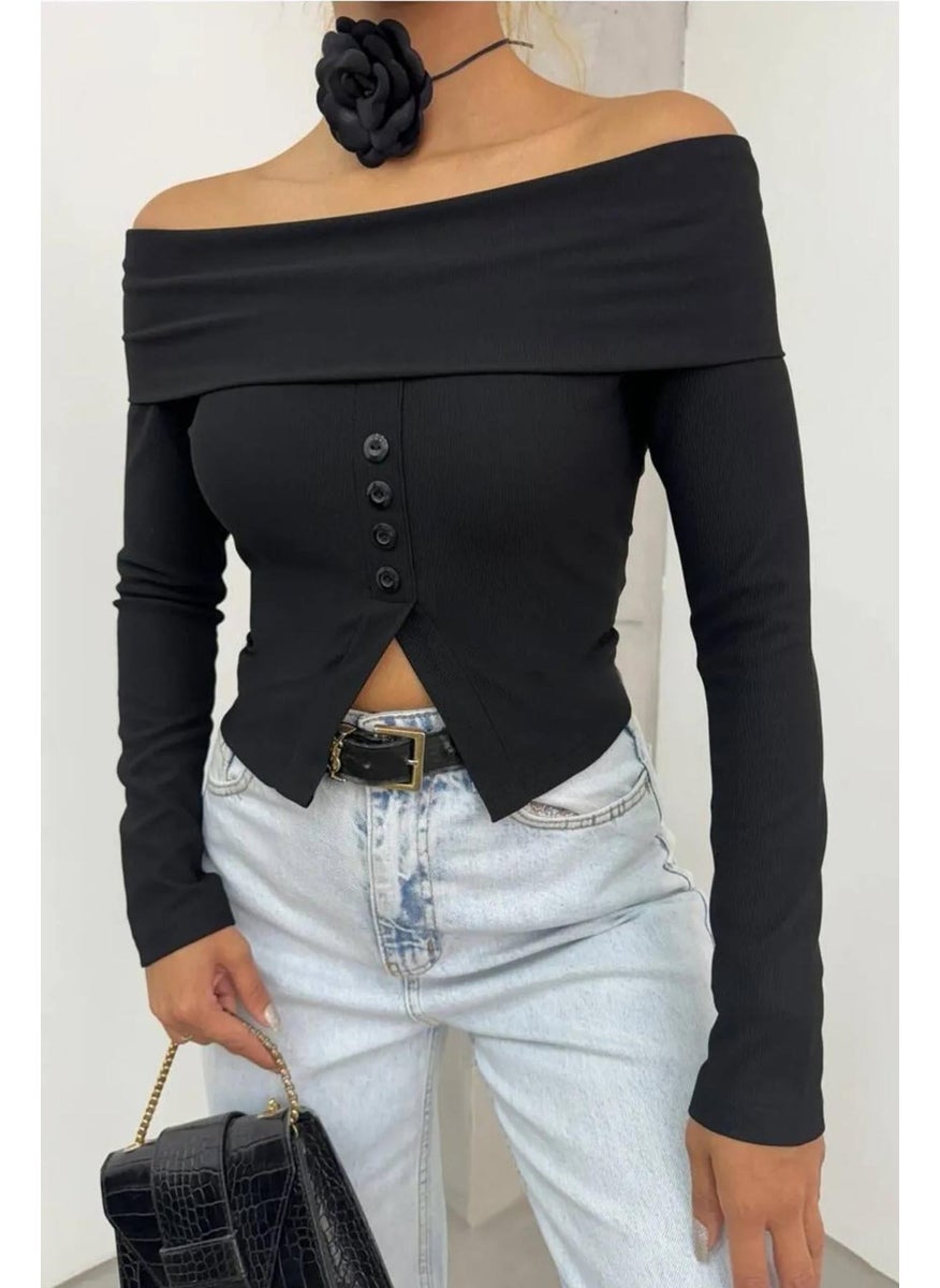Tena Women's Black Madonna Collar Front Button Detail Blouse  - Image 2