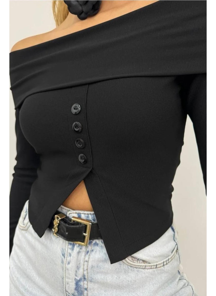 Tena Women's Black Madonna Collar Front Button Detail Blouse  - Image 3