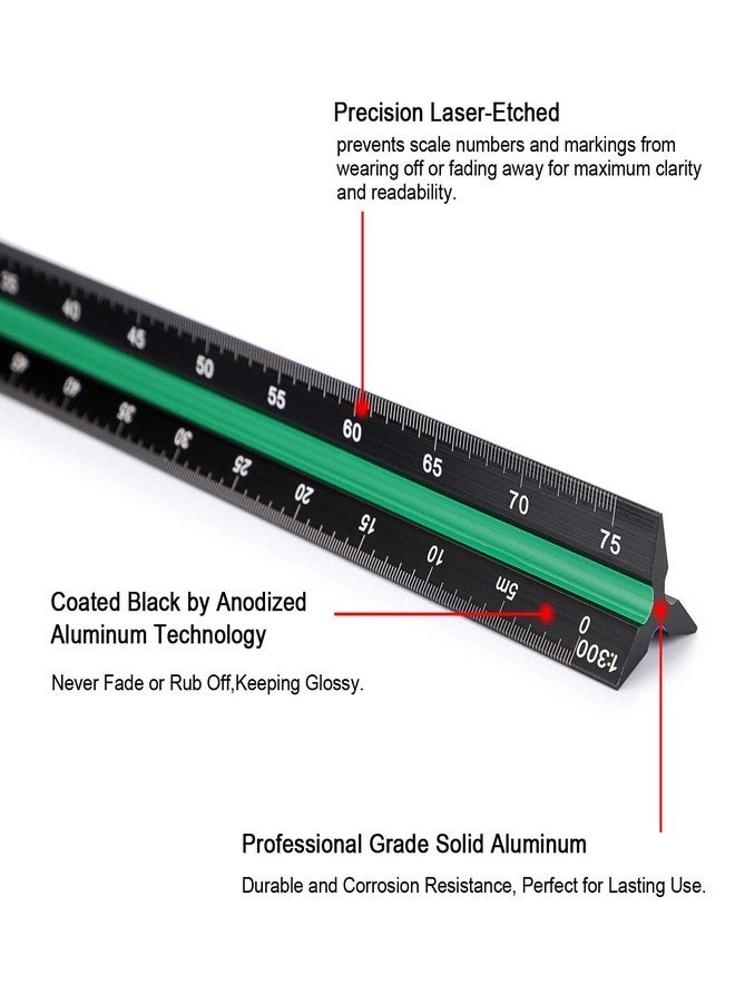 OwnMy 3 Pack 30CM Solid Aluminum Triangular Architect Scale Ruler Set, 3-Colors-Groove Architectural and Engineer Scale Metal Ruler Set, Clear Scale Metal Drafting Rulers for Civil Engineer Blueprint - Image 3