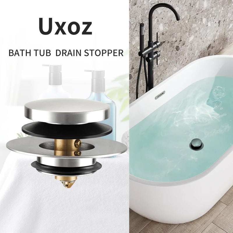 Uxoz Bathtub Drain Stopper, Tub Stopper/Bathtub Plug for Tip Toe/Trip Lever/Lift&Turn Tub Drains, Bath Tub Drain Stoppers Designed for 1.5"-1.72" Drain Hole w/3 O-Rings,Chrome Plated - Image 2
