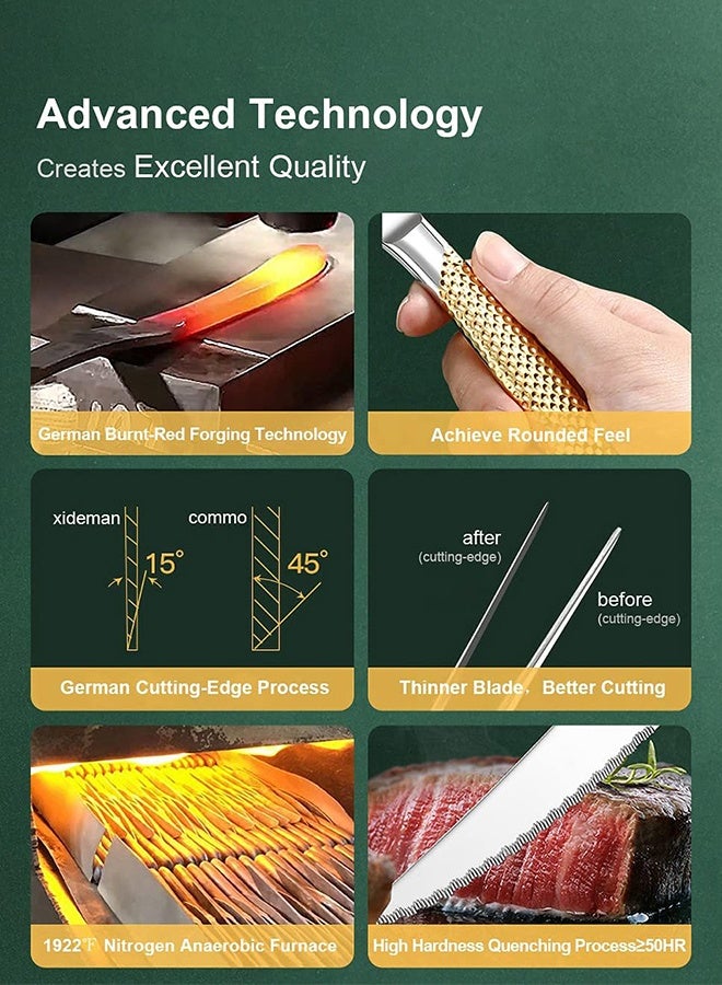 Lemon 4 PCS Hammered Silver Gold Silverware Set, Kitchen Utensil Set, Tableware Cutlery Set, Knives Forks Spoons Set - Image 2