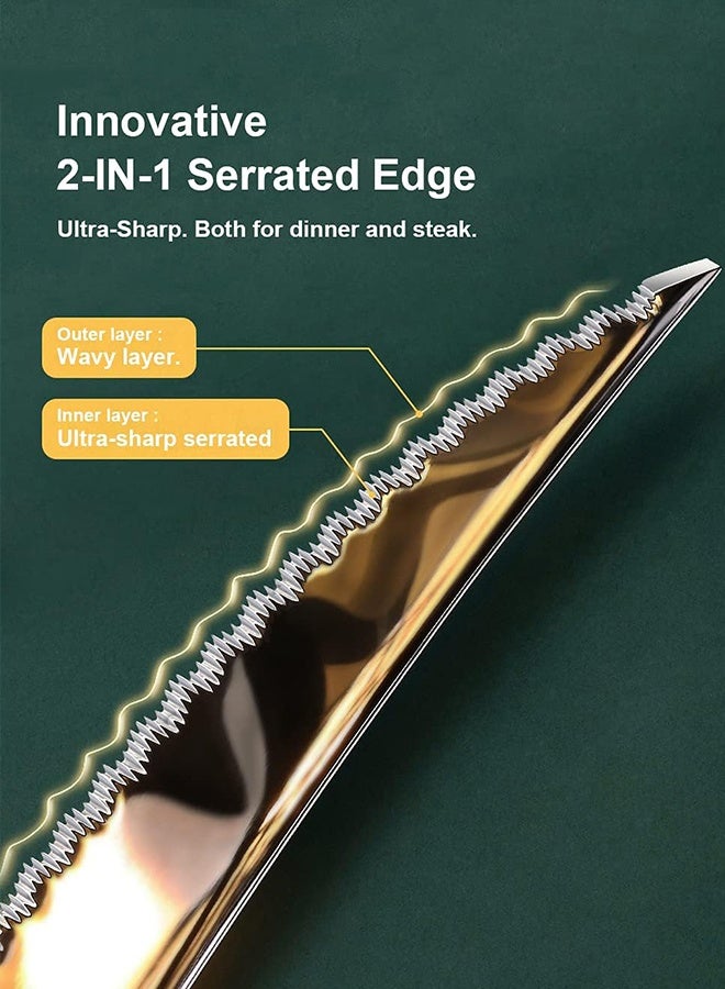 Lemon 4 PCS Hammered Silver Gold Silverware Set, Kitchen Utensil Set, Tableware Cutlery Set, Knives Forks Spoons Set - Image 5