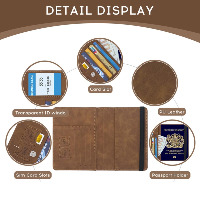 ILIYAH-Passport Cover-Passport Holder Travel Wallet-RFID Blocking Passport Case Travel Accessories Card Holder Wallet Unisex Travel Gifts (Brown) - Image 4