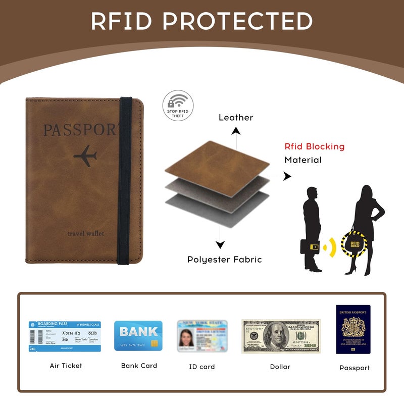 ILIYAH-Passport Cover-Passport Holder Travel Wallet-RFID Blocking Passport Case Travel Accessories Card Holder Wallet Unisex Travel Gifts (Brown) - Image 3