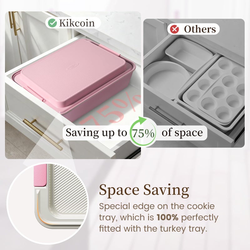 Kikcoin 25 PCS Stackable Baking Pans Set, Non-stick Bakeware Sets with Silicone Handles, 450Â°F Oven Safe Cookie Sheets for Baking, Easy Release Heavy-duty Baking Sheets Non Stick, Pink - Image 3
