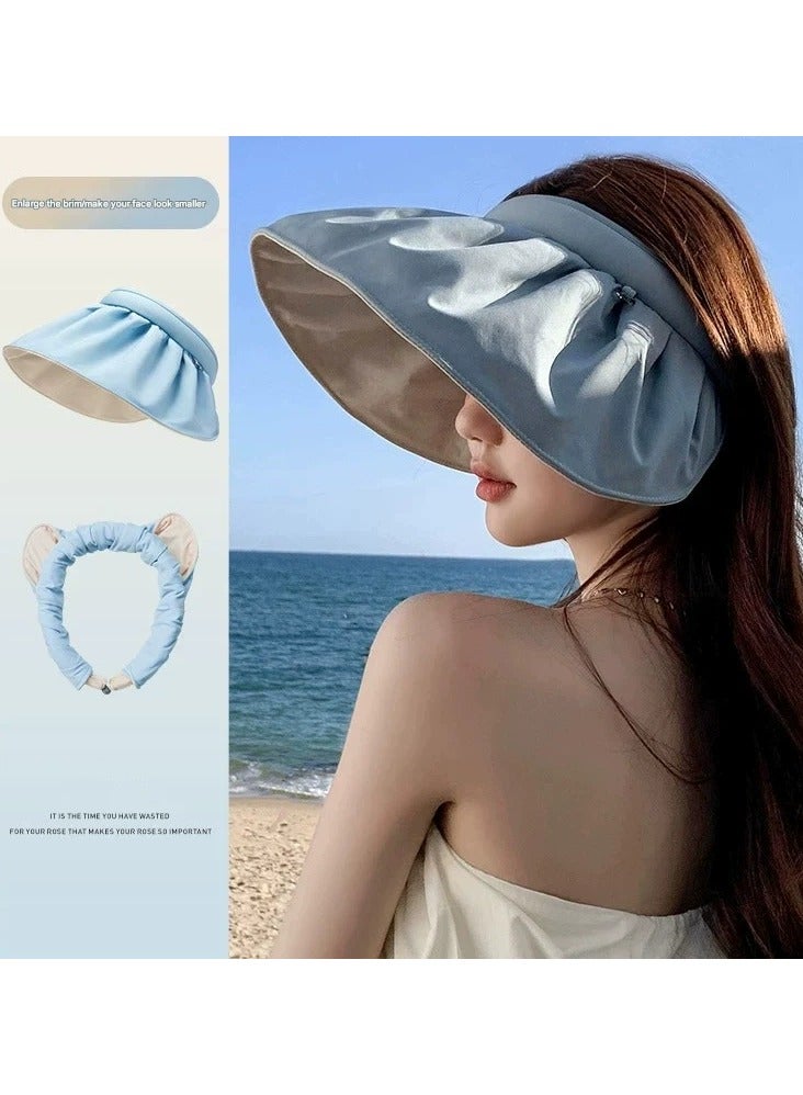 Goolsky Korean Style Women Summer UV Protection Visor Hat Dual Color Wide Brim Shell Shape Sun Hat  - Image 1