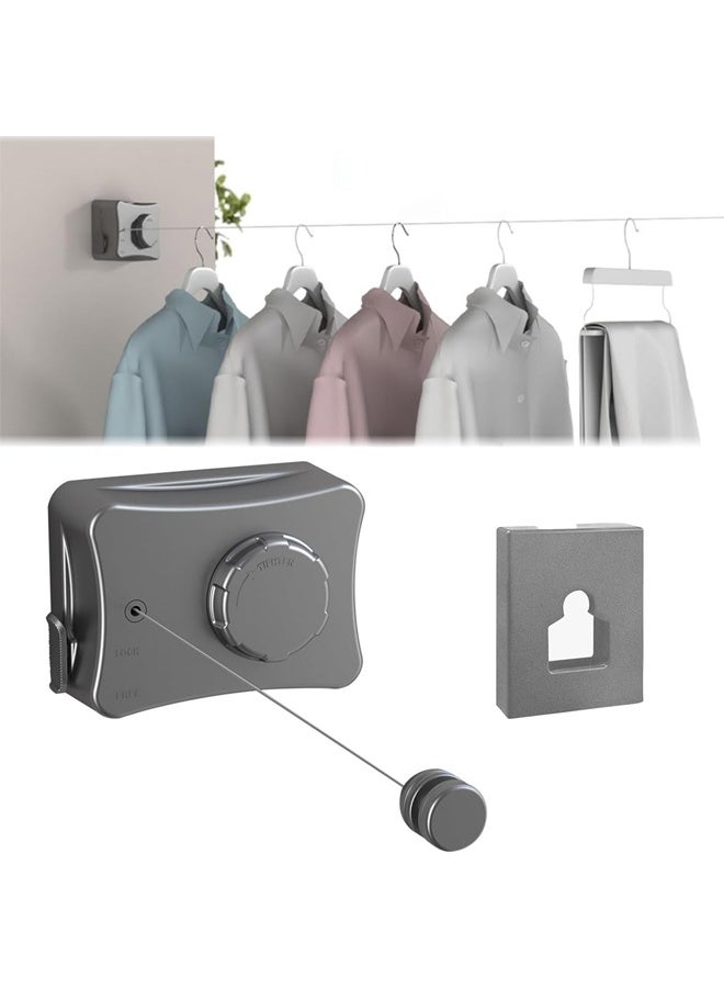 DUNISO Retractable Clothesline, 5.1m Steel Core Clothesline, Wall-Mounted Stainless Steel, Can Hang Wet And Dry Clothes, Travel And Camping, No Need To Punch Holes, Suitable For Living Room, Balcony, Bedroom, Outdoor, Gray - Image 1