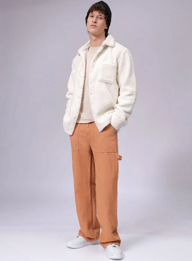 The Indian Garage Co Men White Regular Fit Sherpa Shirt